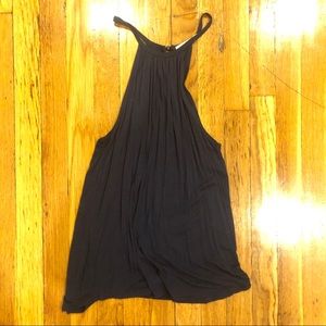 High-necked, navy blue tank top